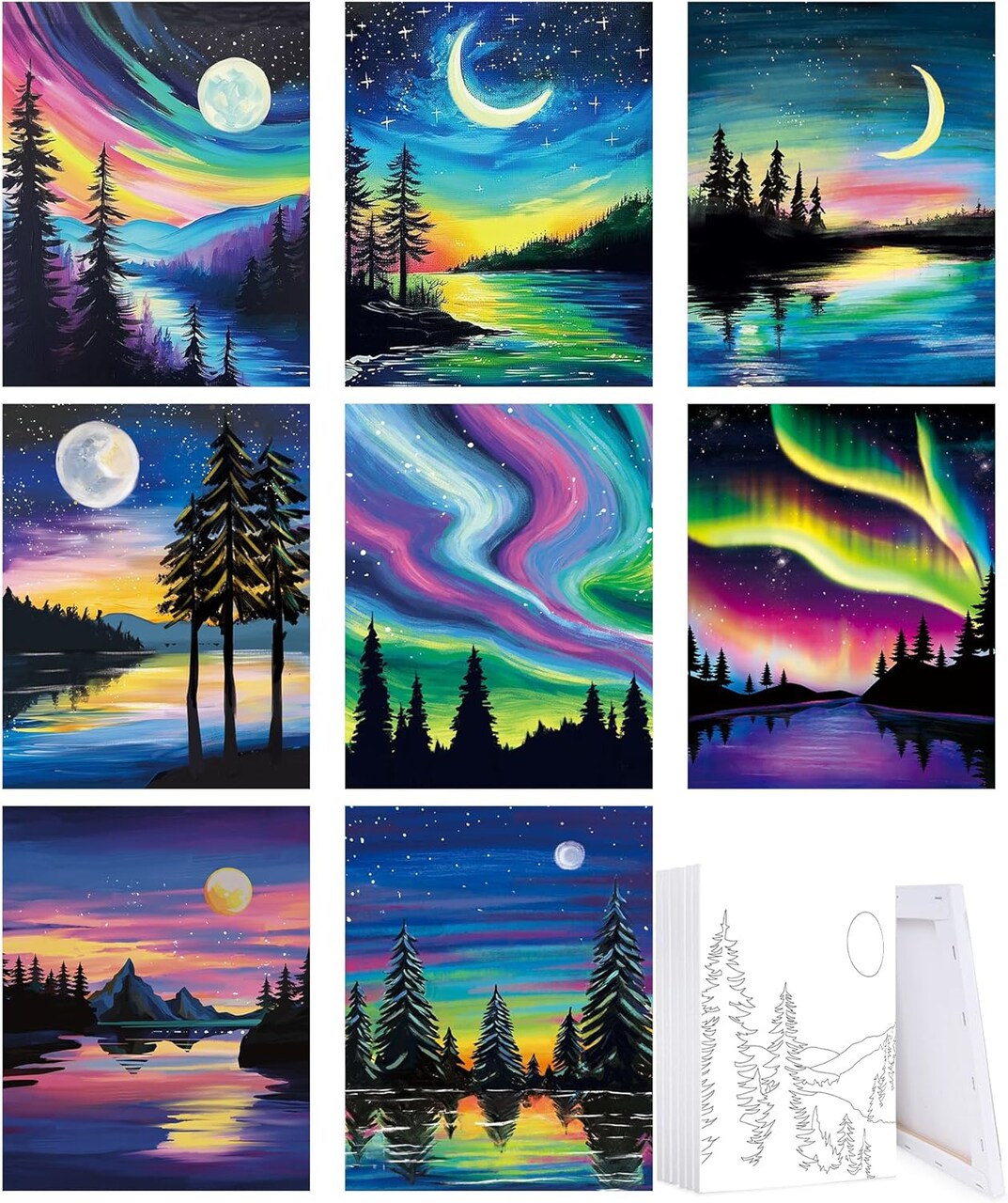 8 Pack Pre Drawn Canvas for Painting Sip and Paint (multi color) 10 x 8 x 9.5 inches
